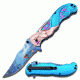 MC Masters Collection Folding Blade, 3.8in, Stainless Steel Blade, Copper Mermaid With Light Blue Tail On Aluminum Handle MC-A013LB
