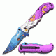 MC Masters Collection Folding Blade, 3.8in, Stainless Steel Blade, Silver Mermaid With Purple Tail On Aluminum Handle MC-A013PE