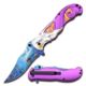 MC Masters Collection Folding Blade, 3.8in, Stainless Steel Blade, Silver Mermaid With Purple Tail On Aluminum Handle, MC-A013PE