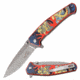 MC Masters Collection MC-A058RD Spring Assisted Knife, 3.5in, 3CR13 Stainless Steel, Drop Point, Laser Etched Steel Blade, Aluminum Handle, Red, MC-A058RD