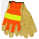 MCR Safety Luminator Hi-Vis Leather Drivers Work Gloves, Premium Grade Grain Pigskin with Mesh Back, Reflective Stripe, Beige, Large, 34111L