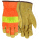MCR Safety Luminator Hi-Vis Leather Drivers Work Gloves, Premium Grade Grain Pigskin with Mesh Back, Reflective Stripe, Beige, Large, 34111L