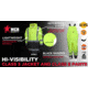 MCR Safety Luminator Hi Vis Lightweight Rain Pants, Poly/PU, High Bib Pocket and Full Elastic Suspenders, ANSI 107 Class E, Fluorescent Lime, L, 508SBPL