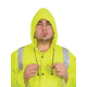 MCR Safety Luminator Hi Vis Long Waterproof Raincoat with Silver Reflective Stripes, .40mm PU/Cotton Poly, Blend Stretch, ANSI 107 Type R Class 3, Fluorescent Lime, XL, 518CXL