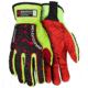 MCR Safety Predator Mechanics Work Gloves, Textured PVC Coated Palm, Tire Tread Pattern TPR Back of Hand Protection, Slip on Wrist with ID Pad, Red/Green, Small, PD2906S