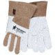 MCR Safety Welding Premium Top Grain Goatskin Palm, Split Leather Back, 2.5in Split Leather Cuff, Sewn with DuPont Kevlar, White and Brown, Large, 4890L