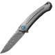 MKM Arvenis Framelock Fox Folding Knife, 3.5in Damasteel Drop Point, Gray Titanium Handle With Vinland Damasteel Inlay, Vinland Blade, Blue Anodized Pivot Collar, Black Nylon Zippered Case, MKFX01-D