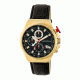 Mens M39 Series Watch,43mm,Black Analog Dial,Gold Bezel,Black Leather Band