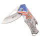 Mtech Drop Point Spring Assisted Knife w/Bottle Opener, 2.25 in, 3Cr13 Stainless Steel Stainless Steel, Stainless/Flag, MT-A882SAF