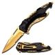 Mtech Folding Blade, 3.75in, Stainless Steel Blade, Black And Gold Titanium Coated Gold Aluminum Handle, MT-A705BG