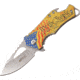 Mtech Framelock A/O Folding Knife, Gold Artwork, 2.25 stonewash finish stainless blade, Stainless handle, MT-A882CAF