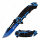Mtech MT-A1008BL Spring Assisted Knife, 3.6in, 3CR13 Stainless Steel, Harpoon Point, Blue/Green Blade, Aluminum Handle, Blue/Black, MT-A1008BL