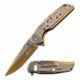 Mtech MT-A1019DG Spring Assisted Knife, 3.5in, 3CR13 Stainless Steel, Spear Point, Gold/Satin Blade, Stainless Steel Handle, Gold/Satin, MT-A1019GD