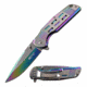 Mtech MT-A1019RB Spring Assisted Knife, 3.5in, 3CR13 Stainless Steel, Spear Point, Rainbow/Satin Blade, Stainless Steel Handle, Rainbow/Satin, MT-A1019RB