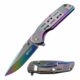 Mtech MT-A1019RB Spring Assisted Knife, 3.5in, 3CR13 Stainless Steel, Spear Point, Rainbow/Satin Blade, Stainless Steel Handle, Rainbow/Satin, MT-A1019RB