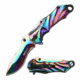 Mtech MT-A1043RB Spring Assisted Knife, 3.75in, 3CR13 Stainless Steel, Harpoon Point, Rainbow Blade, Stainless Steel Handle, Rainbow, MT-A1043RB