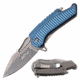 Mtech MT-A1125BL Spring Assisted Knife, 2.5in, 3CR13 Stainless Steel, Spear Point, Steel Blade, Aluminum Handle, Blue, MT-A1125BL