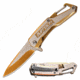 Mtech MT-A1144GD Spring Assisted Knife, 2.75in, 3CR13 Stainless Steel, Spear Point, Golden/Steel Blade, Stainless Steel Handle, Gold/Steel, MT-A1144GD