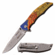 Mtech MU-A098FC Spring Assisted Knife, 3.75in, Stainless Steel, Spear Point, Stonewashed Blade, Stainless Steel Handle w/ American Flag Design, -, MX-A849FC