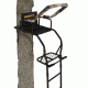 Muddy Outlander Ladderstand, includes 1-1in Ratchet Strap, 2-1in Stabilizer Straps, Adjustable Support Bar, Full Body Arrest Harness, Padded, flip-back Shooting Rail, Black/Camo MLS1100