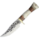 Old Forge Hammered Skinner Fixed Blade Knife, 11.25in Overall, 6in Hammered Finish SS Clip Point Blade, Brass Guard, Bone And Pakkawood Handle, Black Leather Sheath, OF022