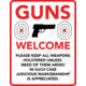 Open Road Brands Die Cut Emb Tin Sign Guns Welcome 10''x13''