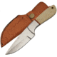 Pakistan Hunter Bone Brass Bolsters Fixed Blade Knife, 7.5in Overall, 3.5in Satin SS Drop Point, White Smooth Bone Handle, SS Guard, Brown Leather Belt Sheath, White, 203392