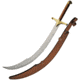 Pakistan Scimitar/Belly Dancing Sword, 34in Overall, 27in SS Blade, Wood Handle, Brass Guard And Pommel, Brown Leather Sheath, 901148