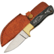 Pakistan Skinner Pakkawood Fixed Blade Knife, 8.13in Overall, 3.5in Satin SS Drop Point, Black Pakkawood Handle, Brass Guard, Brown Leather Belt Sheath, 203388