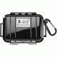 Pelican 1010 Micro Water/Crushproof Dry Box, 5.43x4.06x2.12in - Solid Black w/Carabiner