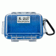 Pelican 1010 Micro Water/Crushproof Dry Box, 5.43x4.06x2.12in - Clear, Blue Liner w/Carabiner 026-100