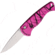 Piranha Knives Auto Fingerling Automatic Folding Knife, 2.5in, 154CM, Plain Blade, Mirror Finish, Black/Pink Anodized Aluminum Handle, P-2PK