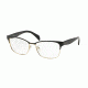 Prada PR65RV Single Vision Prescription Eyeglasses QE31O1-53 - Black On Pale Gold Frame