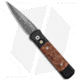Pro-Tech Knives Custom Godson Automatic Folding Knife, 3.15in, Damascus, Spear Point Blade, Aluminum, Wood, Black/Wood Handle, Maple Burl, Spiro, Black/Wood/Black, 7.56 inch, BHQ-123683