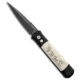 Pro-Tech Knives Godfather Karst Skull Scrimshaw Automatic Folding Knife, 4.00in, Damascus, Spear Point Blade, Micarta, Black/White Handle, Black/White/Black, 9.25 inch, BHQ-21507