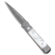 Pro-Tech Knives Godfather Ultimate Custom Automatic Folding Knife, 4.00in, Damascus, Spear Point Blade, Mother of Pearl, Gray/White Handle, Steel, Gray/White/Black, 9.25 inch, BHQ-99247