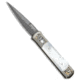 Pro-Tech Knives Godfather Ultimate Custom Automatic Folding Knife, 4.00in, Damascus, Spear Point Blade, Titanium, Bronze/White Handle, Mother of Pearl, Bronze/White/Black, 9.25 inch, BHQ-71638