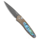 Pro-Tech Knives Newport Custom Automatic Folding Knife, 3.00in, Damascus, Spear Point Blade, Titanium, Bronze/Spectrum Handle, w/ Abalone, Bronze/Spectrum/Black, 7.13 inch, BHQ-207842
