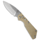 Pro-Tech Knives Strider + SnG Automatic Folding Knife, 3.50in, 154CM, Drop Point Blade, Aluminum, Tan Handle, Knurled w/ Safety, Tan/Gray, 8.25 inch, BHQ-34449
