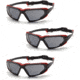 Pyramex Highlander Safety Glasses - Gray Anti-Fog Lens, Black-Red Frame, Pack of 3