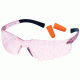 Pyramex Mini-Ztek Safety Glasses And DP1000 Ear Plug Combo Pink Lens Pink Frame Ten Pack