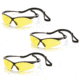 Pyramex Wildfire Safety Glasses - Black Frame/Amber Lens with Black Cord, Pack of 3