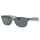 Ray-Ban RB2132 New Wayfarer Sunglasses, Transparent Grey Frame, Dark Blue Lens, Polarized, 52, RB2132-64503R-52