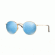 Ray-Ban ROUND METAL RB3447N Sunglasses 001/9O-47 - Shiny Gold Frame, Light Blue Flash Lenses