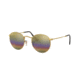 Ray-Ban Round Metal Sunglasses - Men's, Gold Frame, Light Grey Mirror Rainbow 3 53 mm Lenses, RB3447-001-C4-53