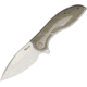 Reate Knives Iron Framelock Folding Knife, Extended tang, zippered storage, Gray, Gray titanium handle with green micarta inlay, IRON BB GRN FLP STN