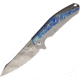 Reate Knives K1 Framelock Damasteel Mokuti Folding Knife, 3.88in Damascus Steel Blade, Gray Titanium Handle, Pocket Clip, Mokuti Handle Inlay, Black Nylon Case, K1 DAMASTEEL MOKUTI