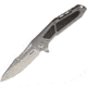 Reate Knives K3 Framelock Damascus CF Folding Knife, 4in Damascus Steel Drop Point, Gray Titanium Handle, Pocket Clip, Carbon Fiber Handle Inlay, Black Nylon Case, K3DPDCF