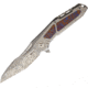 Reate Knives K3 Framelock Damascus Mokuti Folding Knife, 4in Damascus Steel Tanto Blade, Gray Titanium Handle, Pocket Clip, Mokuti Handle Inlay, Black Nylon Case, K3TDM