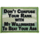 Red Rock Outdoor Gear Morale Patch, Dont Confuse Your Rank, 97-093